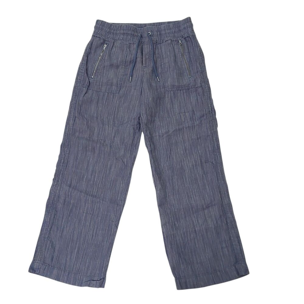 Athleta Cabo Linen Textured Wide Leg Pant Womens 8 Purple Relaxed Fit Beachy